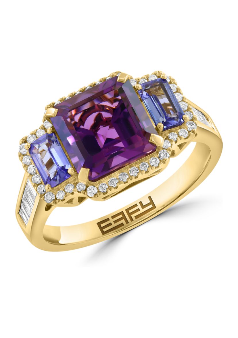 3/8 ct. t.w. Diamond, Amethyst and Tanzanite Ring in 14K Yellow Gold