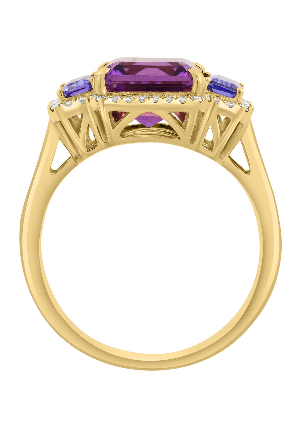 3/8 ct. t.w. Diamond, Amethyst and Tanzanite Ring in 14K Yellow Gold