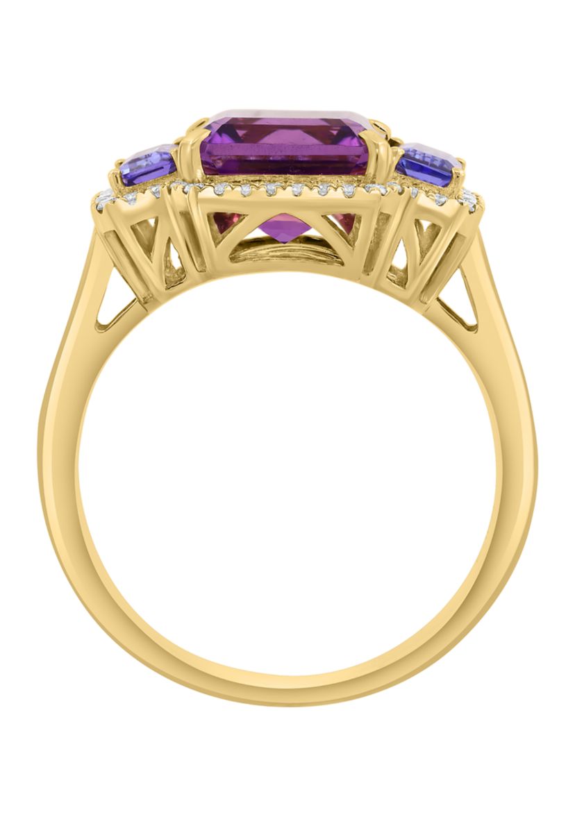 3/8 ct. t.w. Diamond, Amethyst and Tanzanite Ring in 14K Yellow Gold