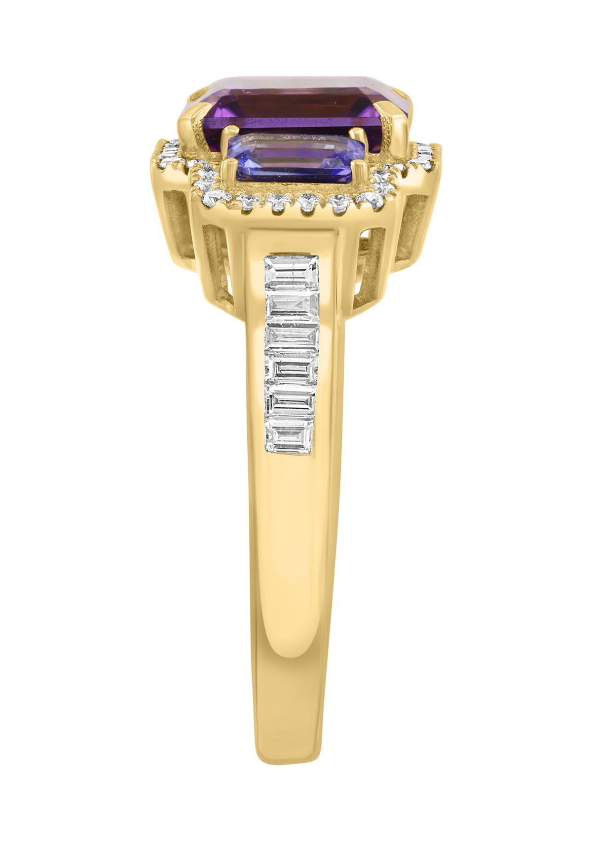 3/8 ct. t.w. Diamond, Amethyst and Tanzanite Ring in 14K Yellow Gold