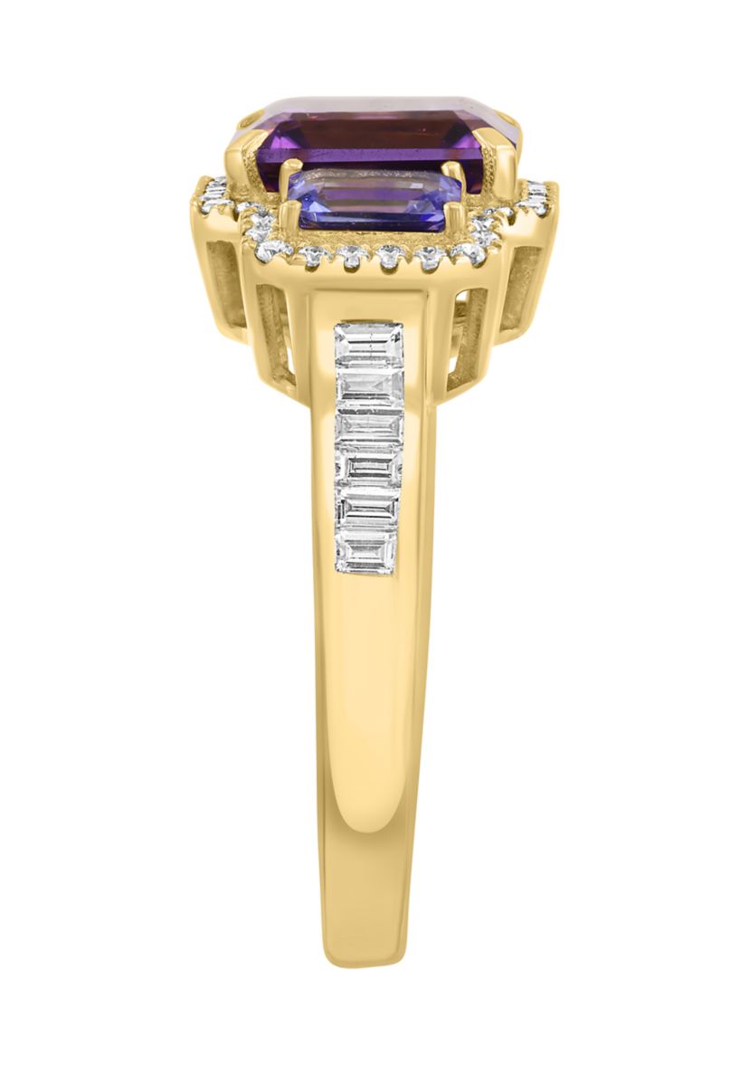 3/8 ct. t.w. Diamond, Amethyst and Tanzanite Ring in 14K Yellow Gold