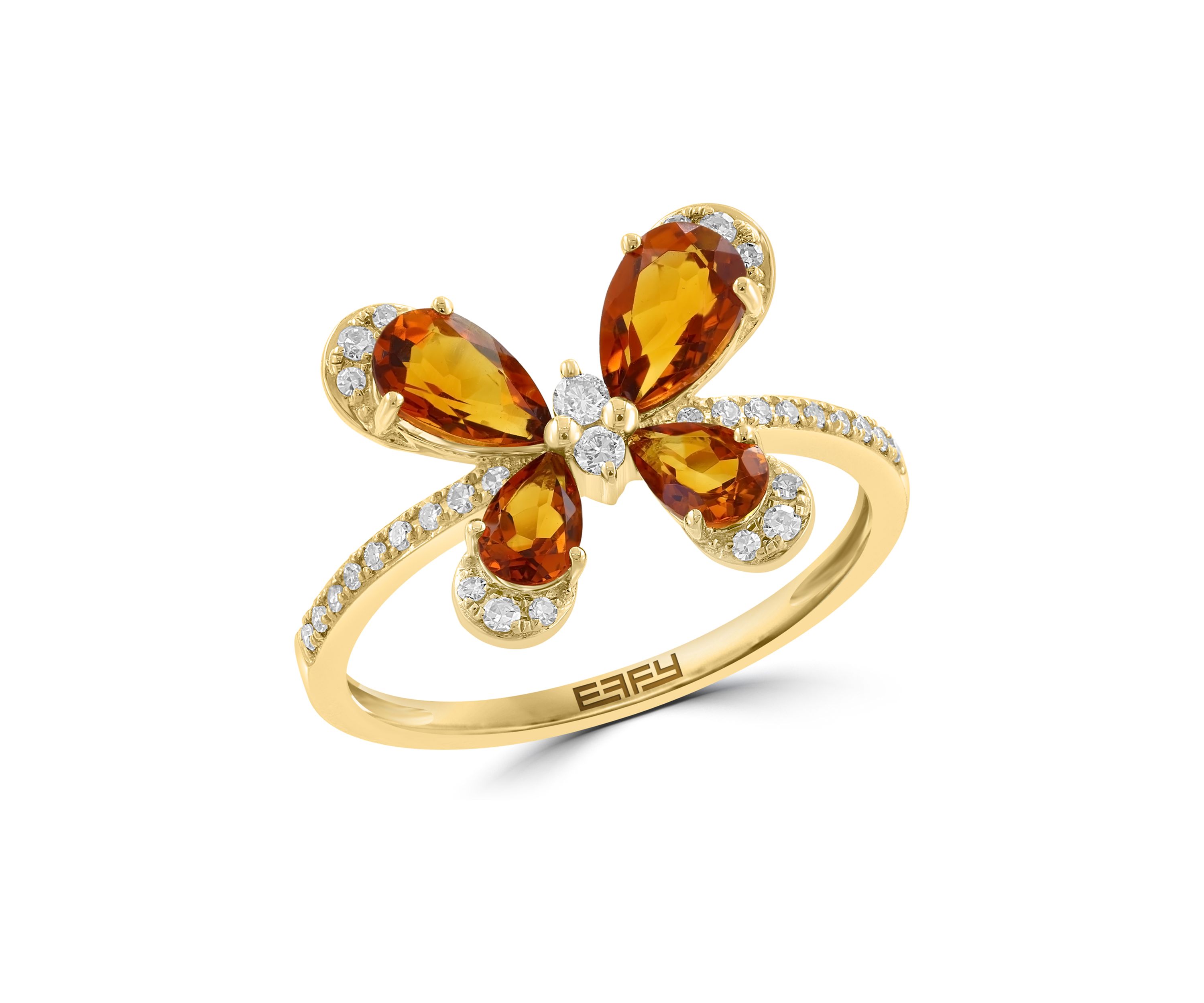 1/6 ct. t.w. Diamond and 1.2 ct. t.w. Madera Citrine Butterfly Ring in 14K Yellow Gold