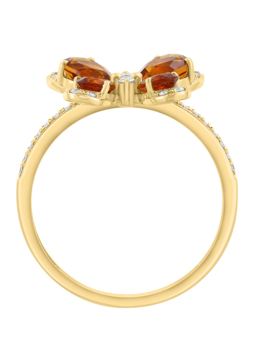 1/6 ct. t.w. Diamond and 1.2 ct. t.w. Madera Citrine Butterfly Ring in 14K Yellow Gold