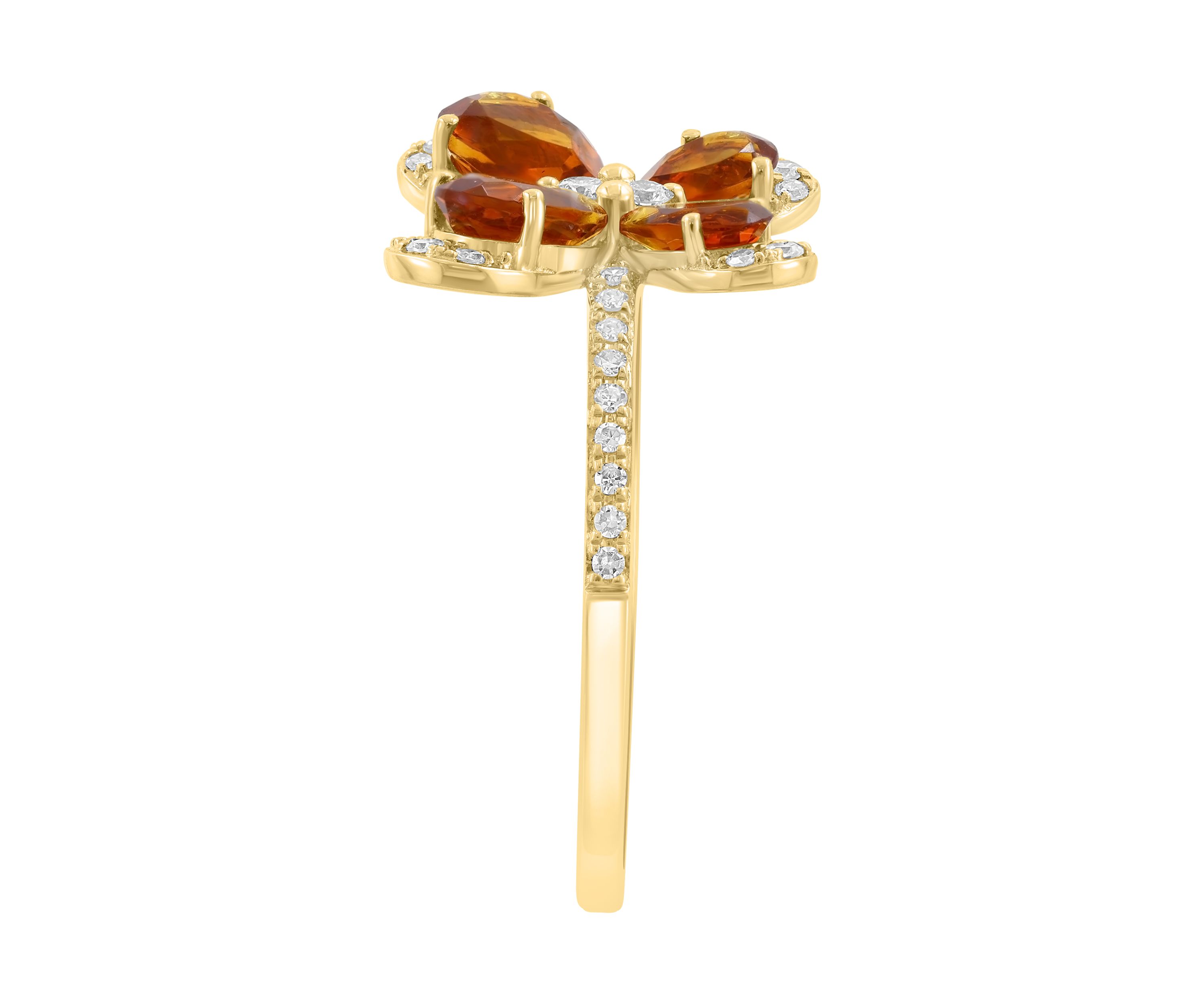 1/6 ct. t.w. Diamond and 1.2 ct. t.w. Madera Citrine Butterfly Ring in 14K Yellow Gold