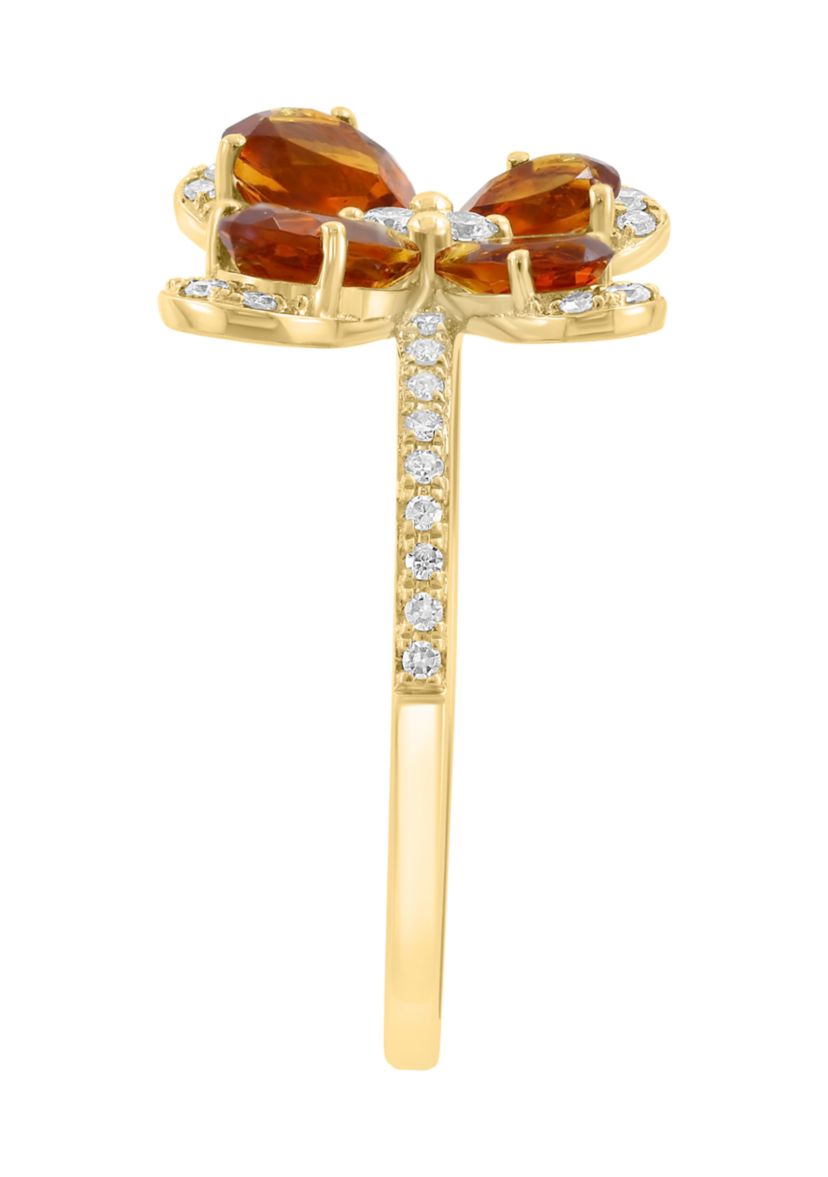 1/6 ct. t.w. Diamond and 1.2 ct. t.w. Madera Citrine Butterfly Ring in 14K Yellow Gold