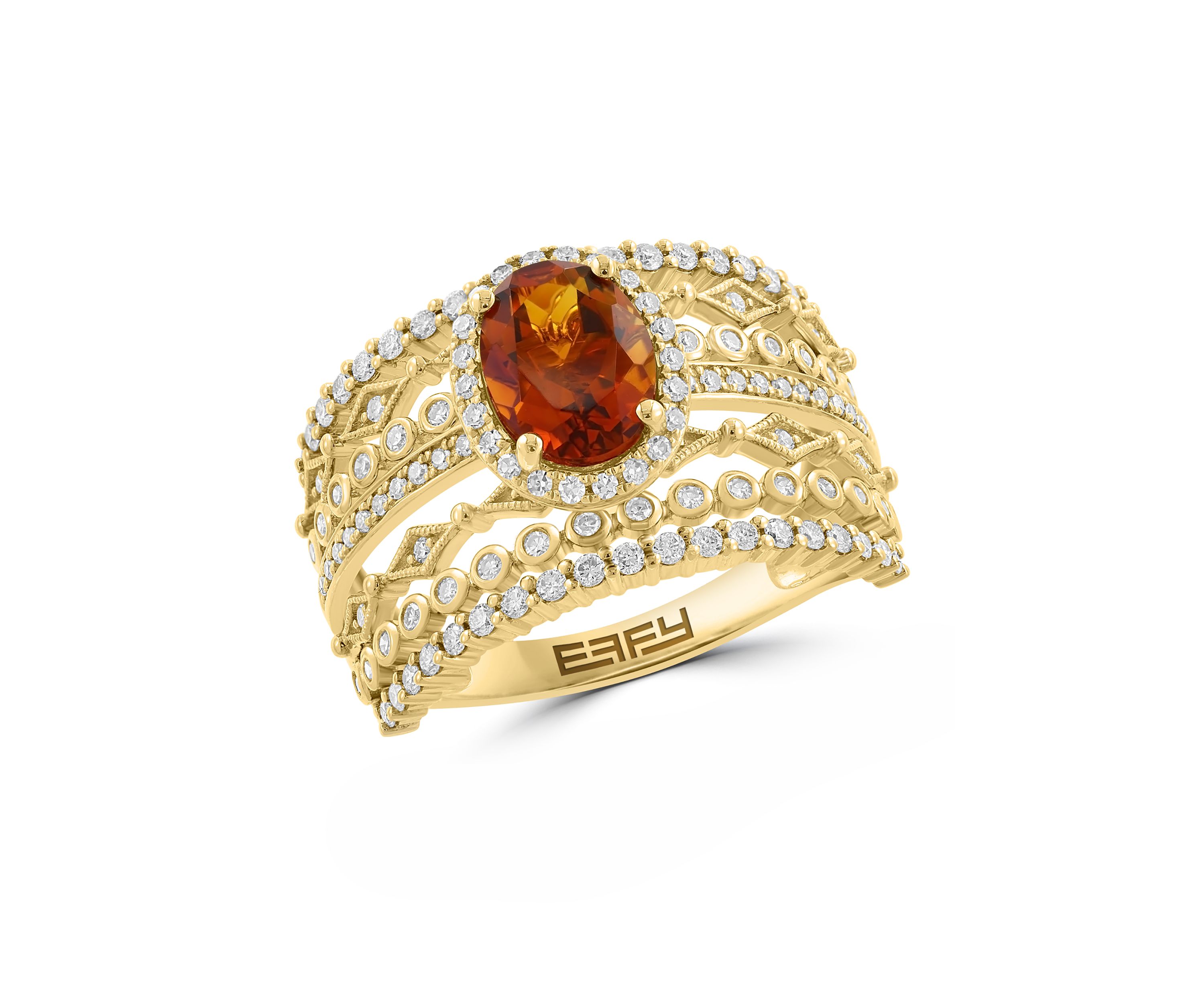  14K Yellow Gold Diamond, Madera, and Citrine Ring