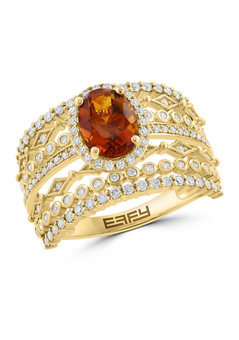  14K Yellow Gold Diamond, Madera, and Citrine Ring