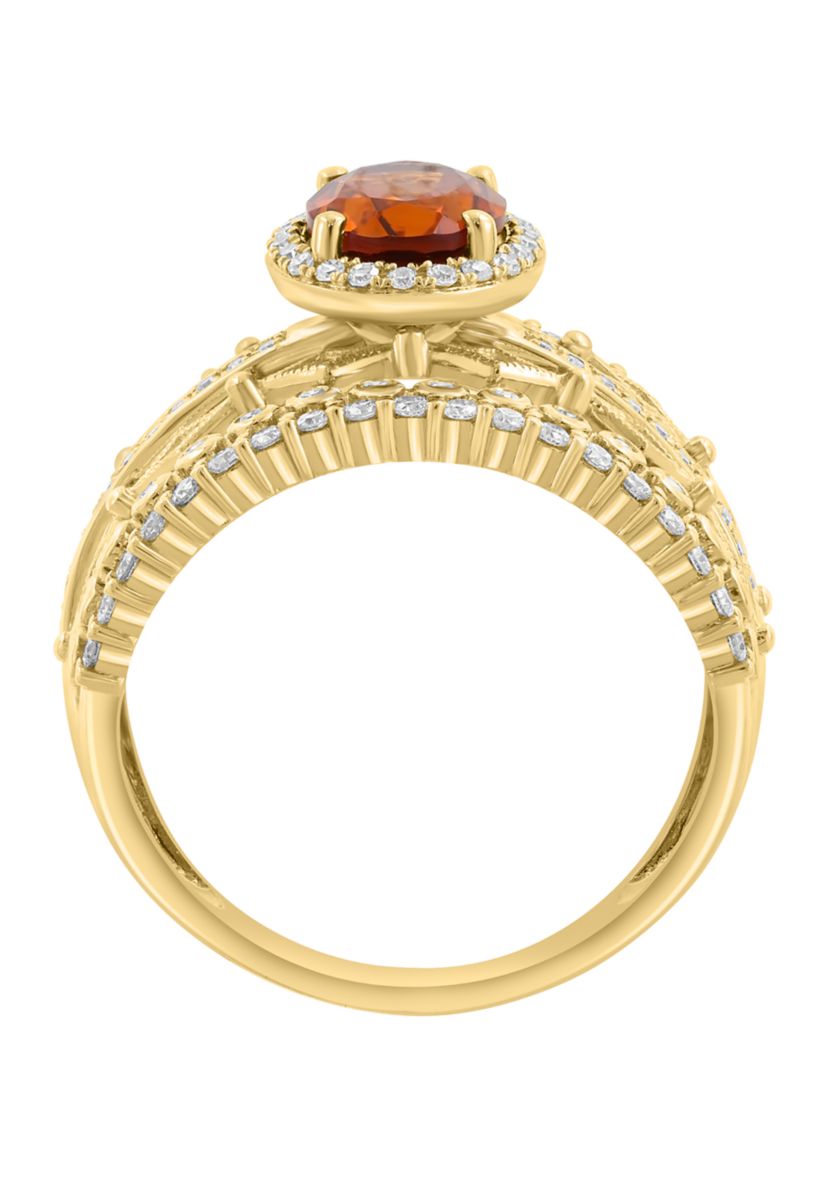  14K Yellow Gold Diamond, Madera, and Citrine Ring