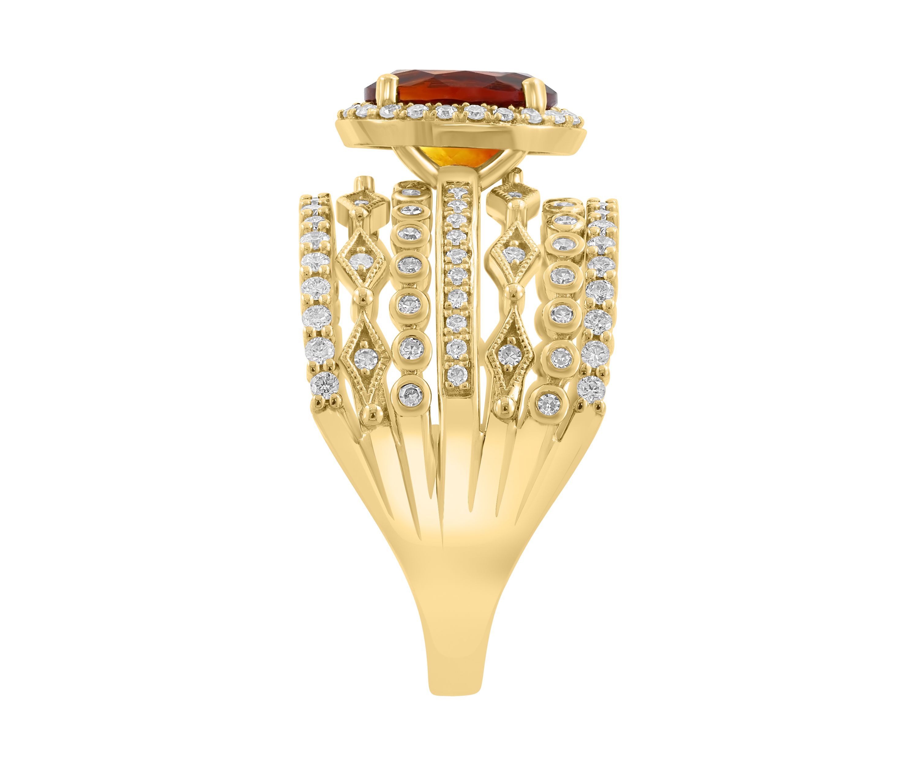  14K Yellow Gold Diamond, Madera, and Citrine Ring