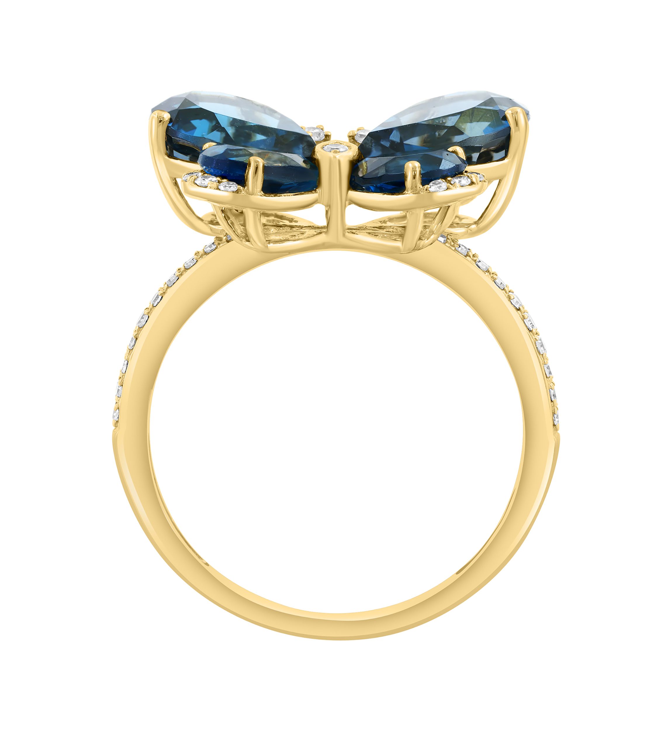 1/8 ct. t.w. Diamond and 5.5 ct. t.w. London Blue Topaz Butterfly Ring in 14K Yellow Gold