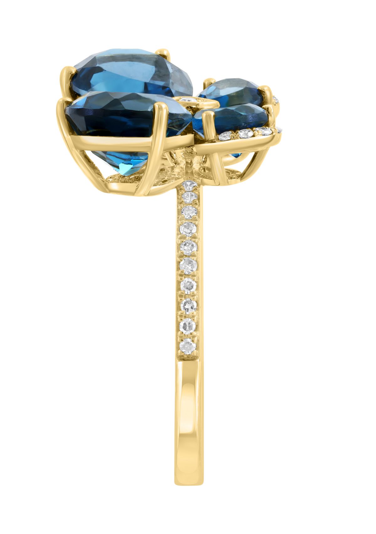 1/8 ct. t.w. Diamond and 5.5 ct. t.w. London Blue Topaz Butterfly Ring in 14K Yellow Gold