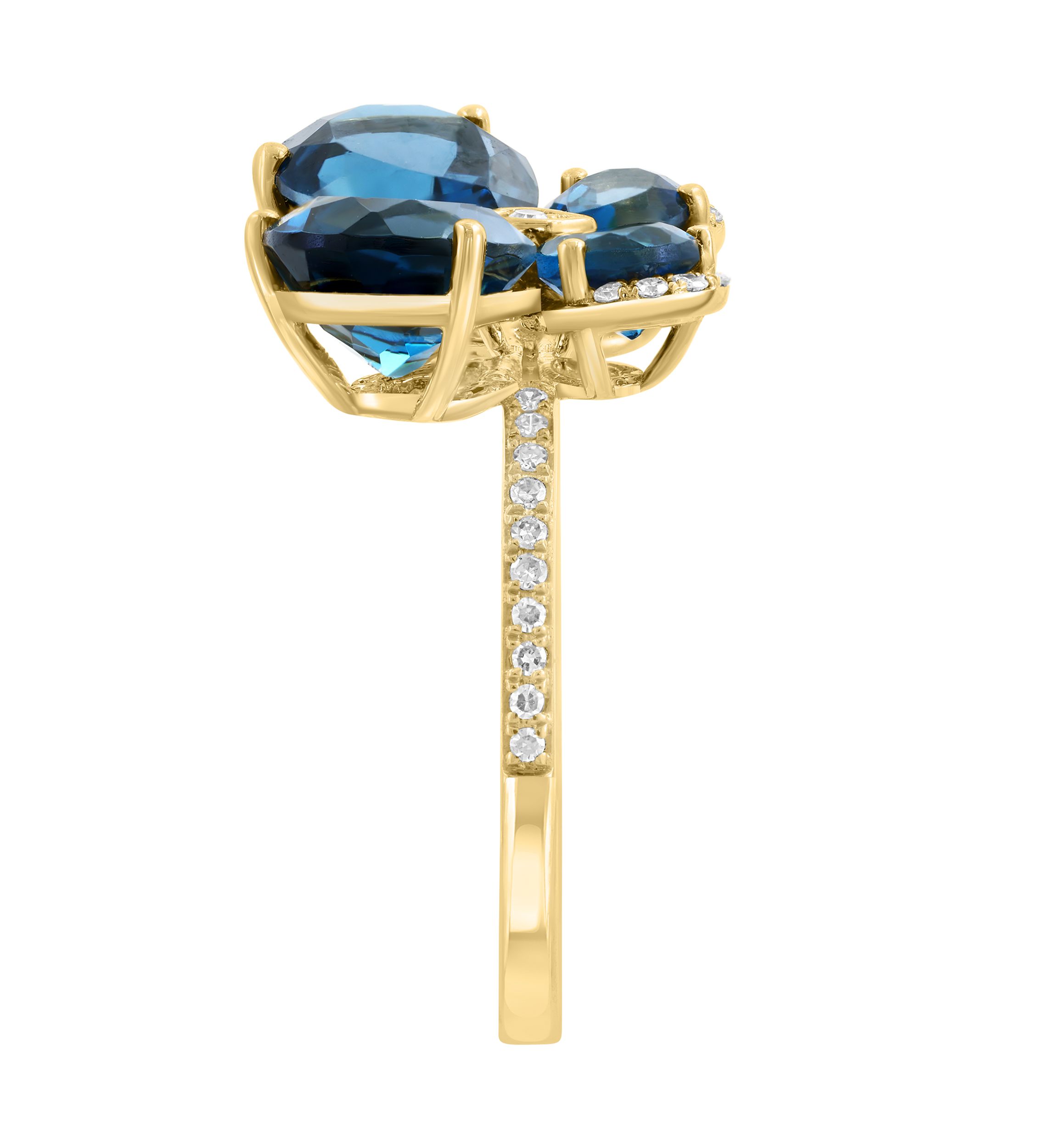 1/8 ct. t.w. Diamond and 5.5 ct. t.w. London Blue Topaz Butterfly Ring in 14K Yellow Gold