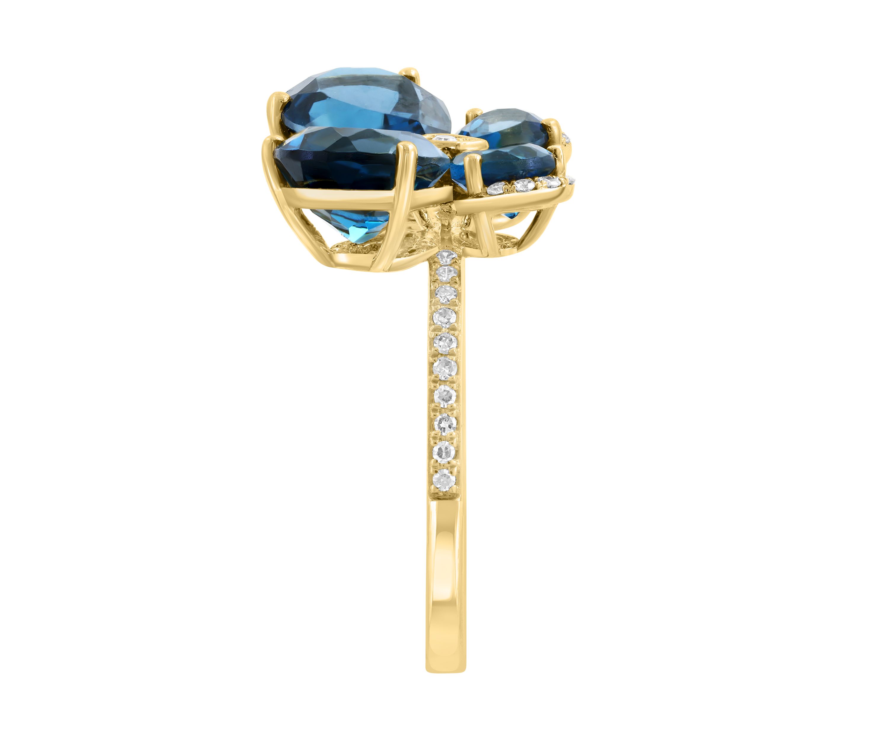 1/8 ct. t.w. Diamond and 5.5 ct. t.w. London Blue Topaz Butterfly Ring in 14K Yellow Gold