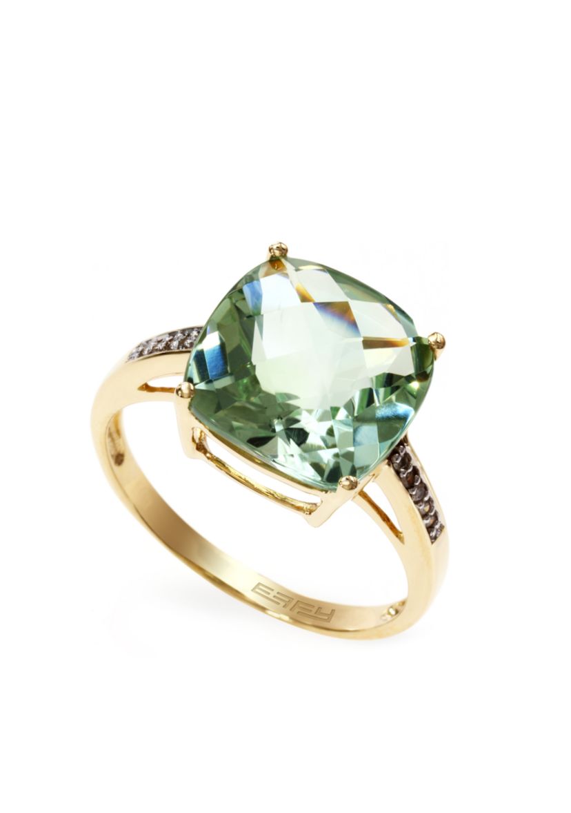 Green Amethyst Diamond Cocktail Ring in 14k Gold