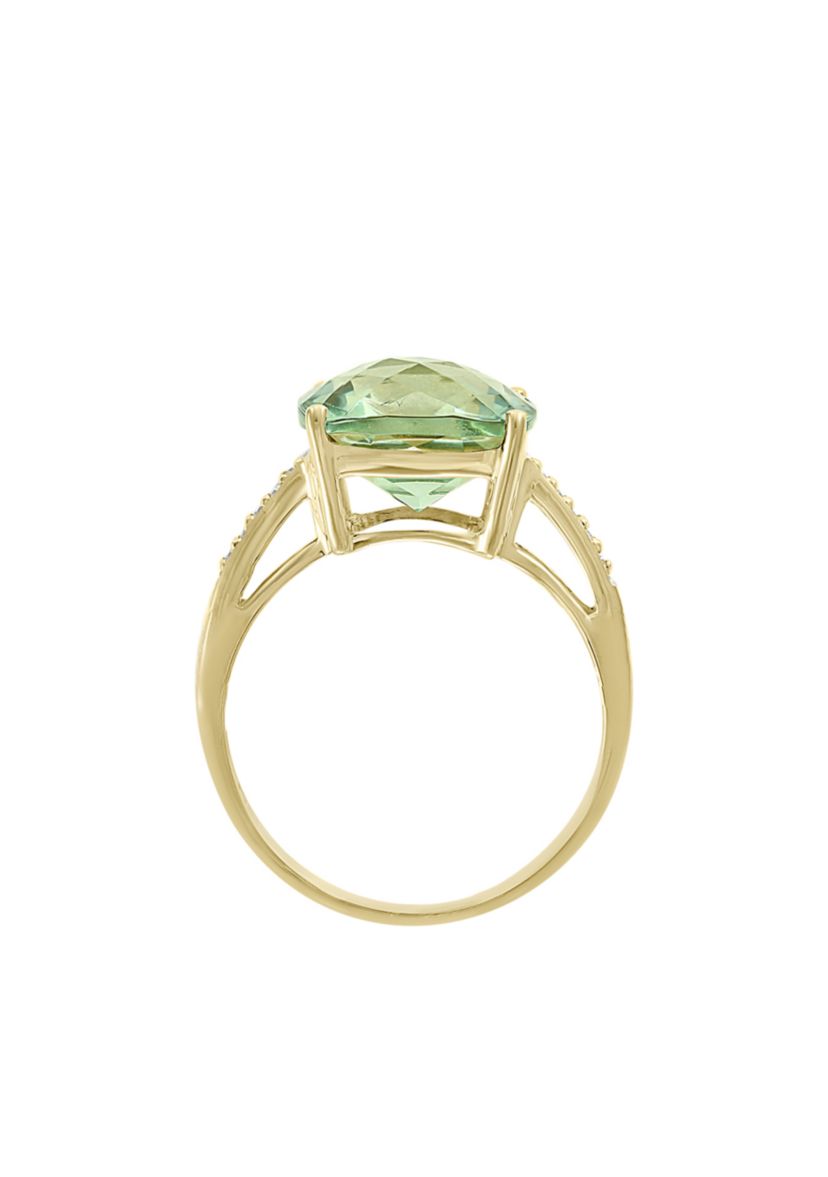 Green Amethyst Diamond Cocktail Ring in 14k Gold