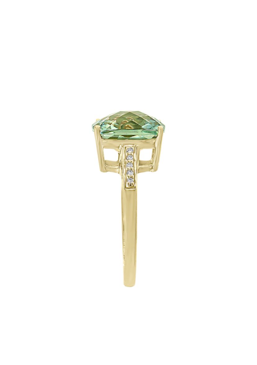 Green Amethyst Diamond Cocktail Ring in 14k Gold