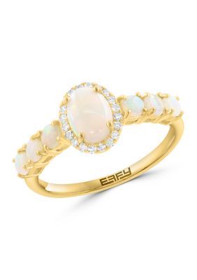 Effy 14K Yellow Gold Diamond and Opal Ring