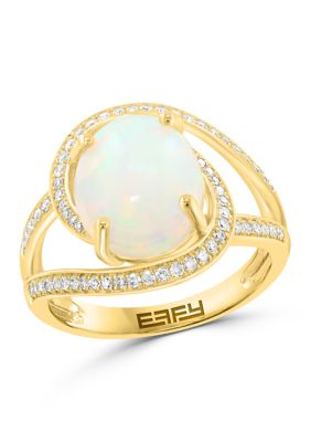 Effy 14K Yellow Gold Diamond and Ethiopian Opal Ring, 7