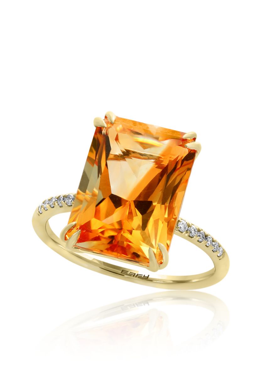 7.15 ct. t.w. Citrine and 1/10 ct. t.w. Diamond Ring in 14K Yellow Gold