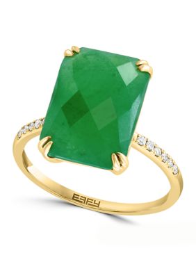 Effy Diamond Jade Ring In 14K Yellow Gold