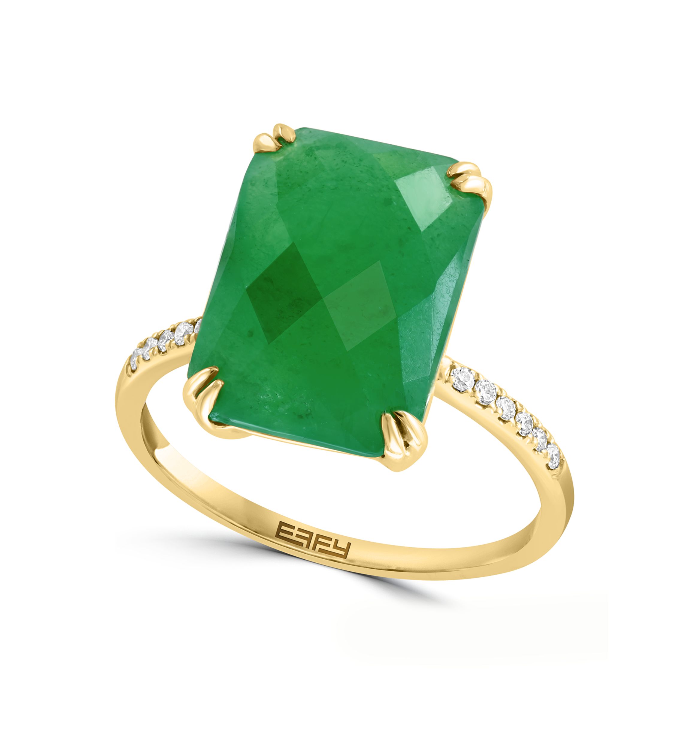 Diamond Jade Ring in 14K Yellow Gold 