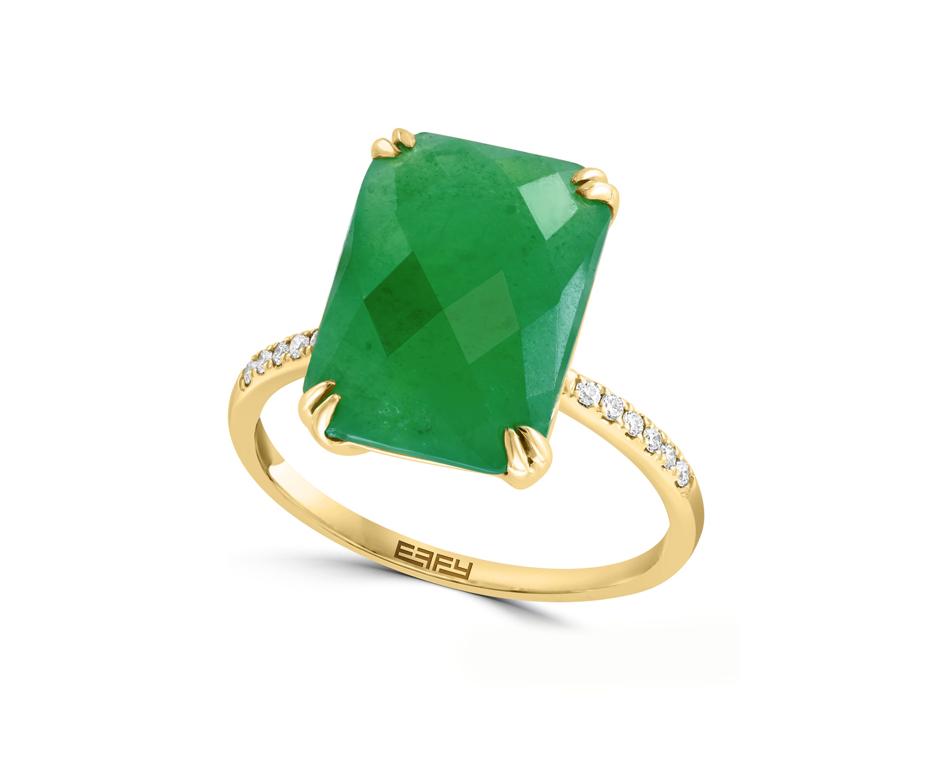 Diamond Jade Ring in 14K Yellow Gold 