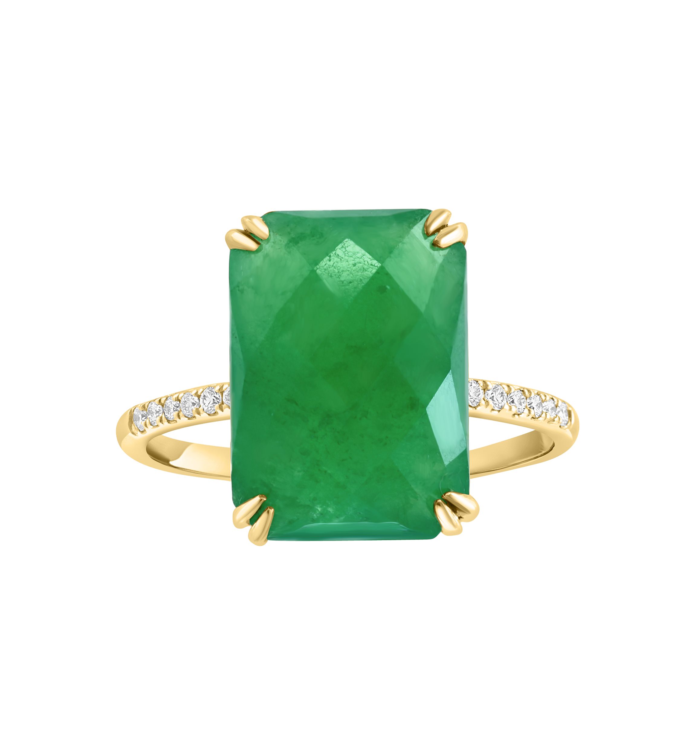 Diamond Jade Ring in 14K Yellow Gold 