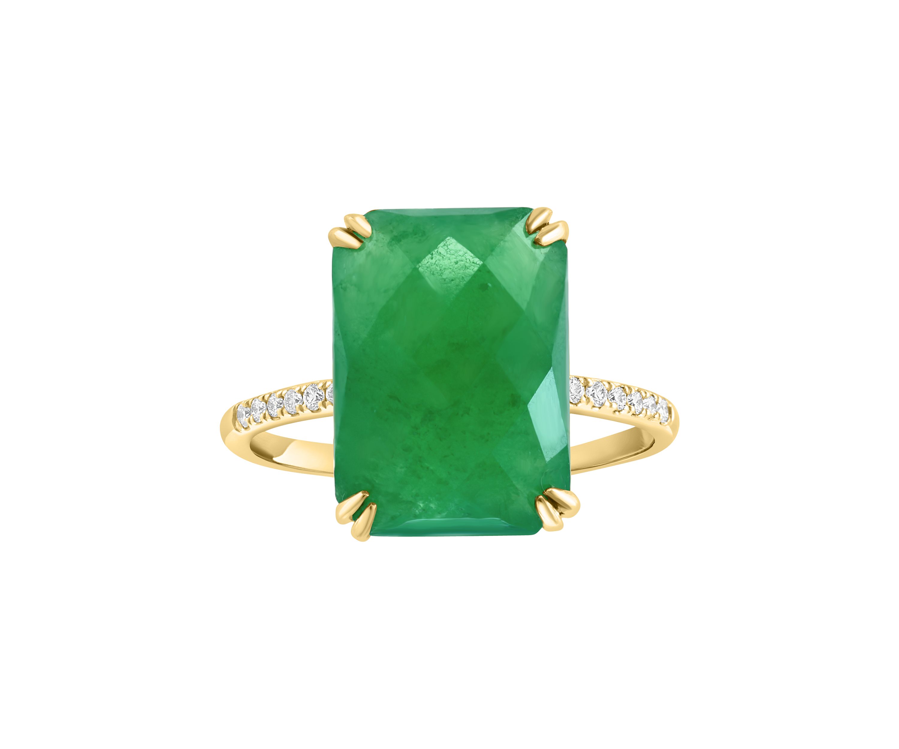 Diamond Jade Ring in 14K Yellow Gold 