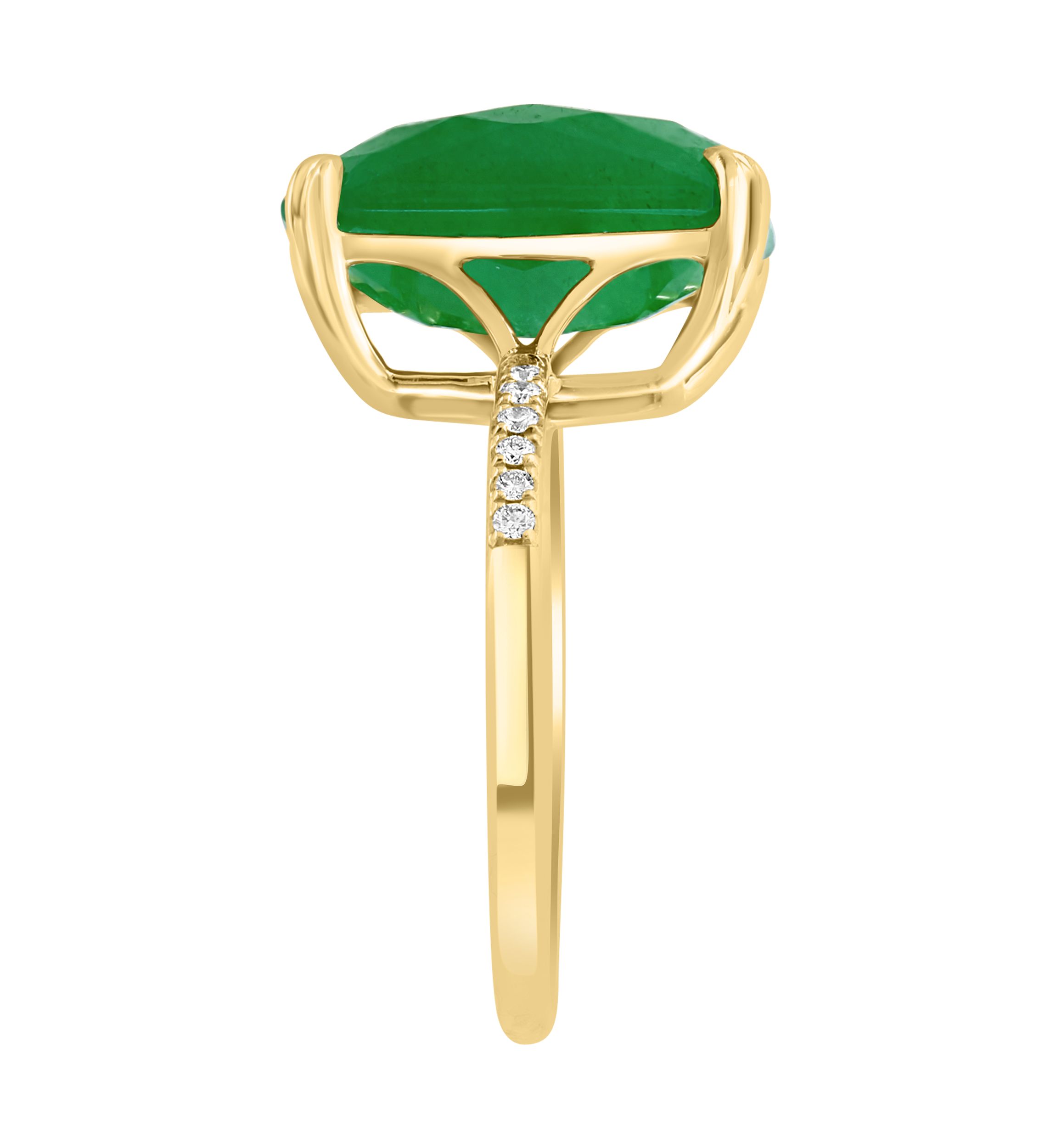 Diamond Jade Ring in 14K Yellow Gold 