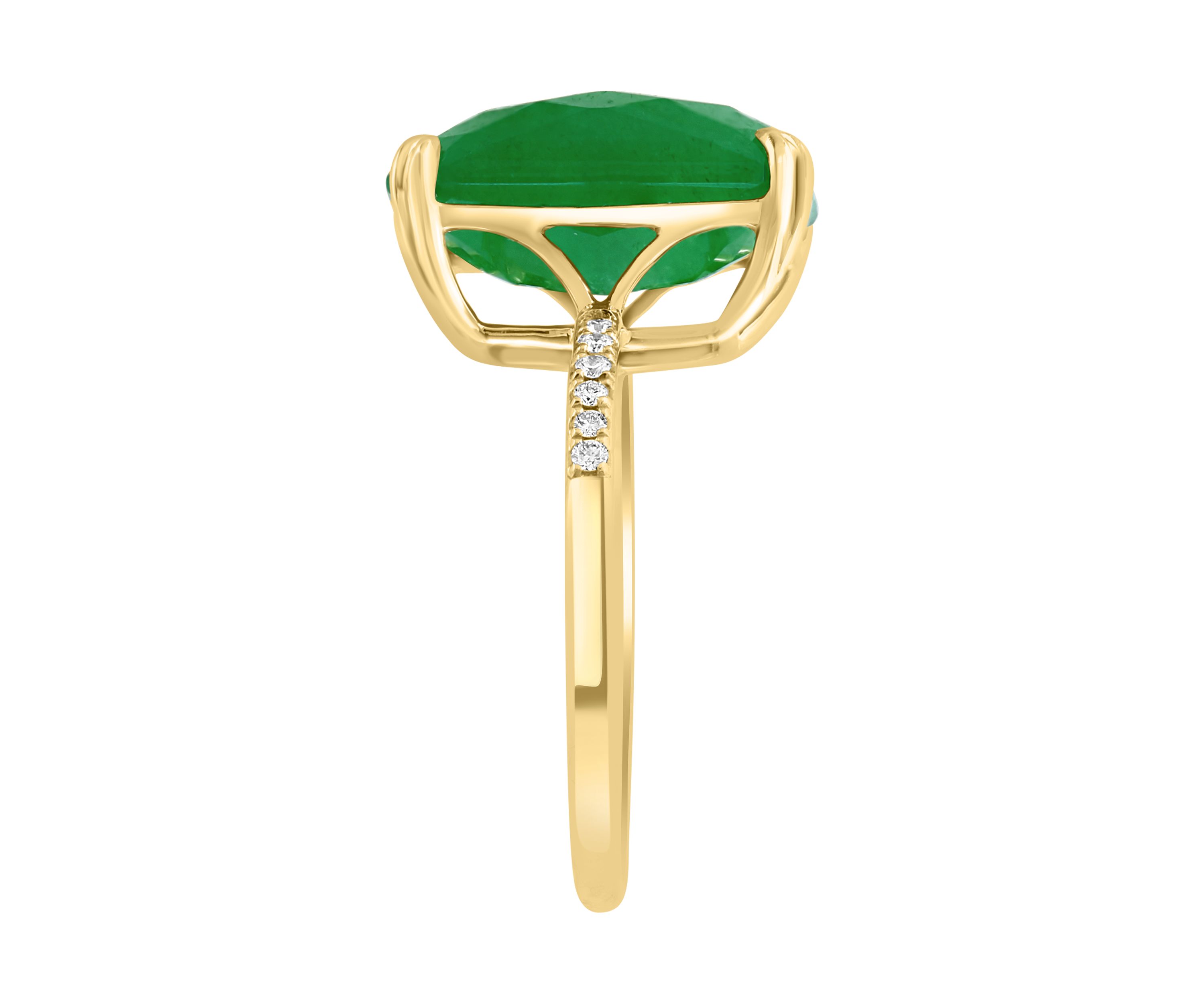 Diamond Jade Ring in 14K Yellow Gold 