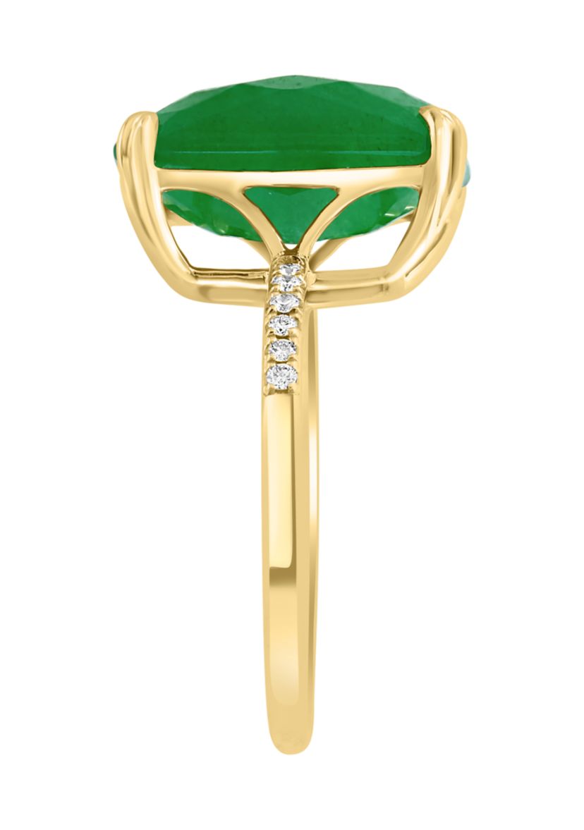 Diamond Jade Ring in 14K Yellow Gold 