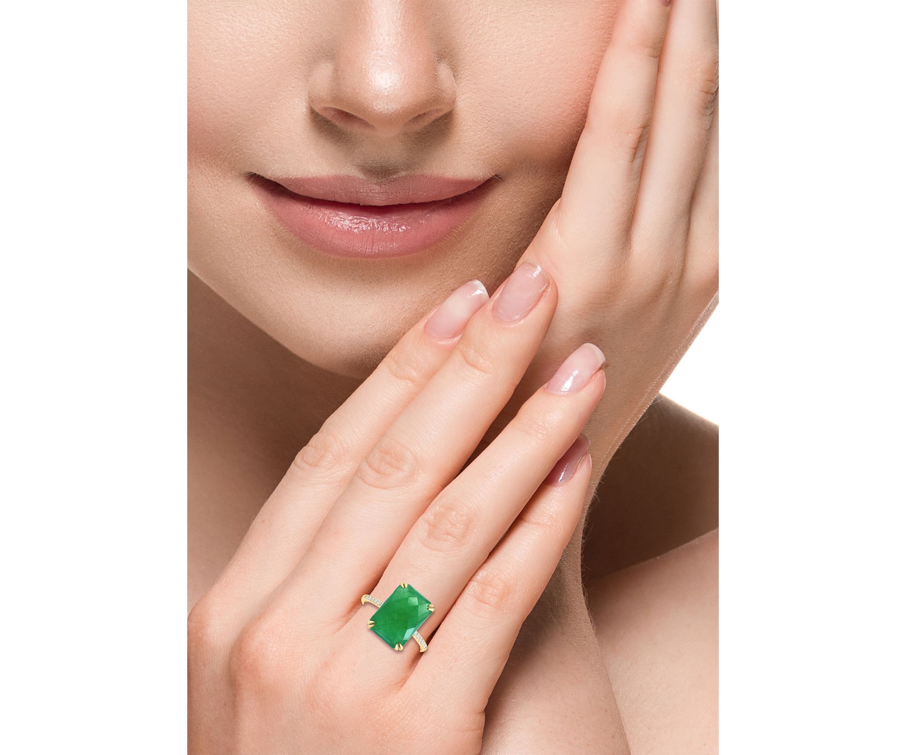 Diamond Jade Ring in 14K Yellow Gold 