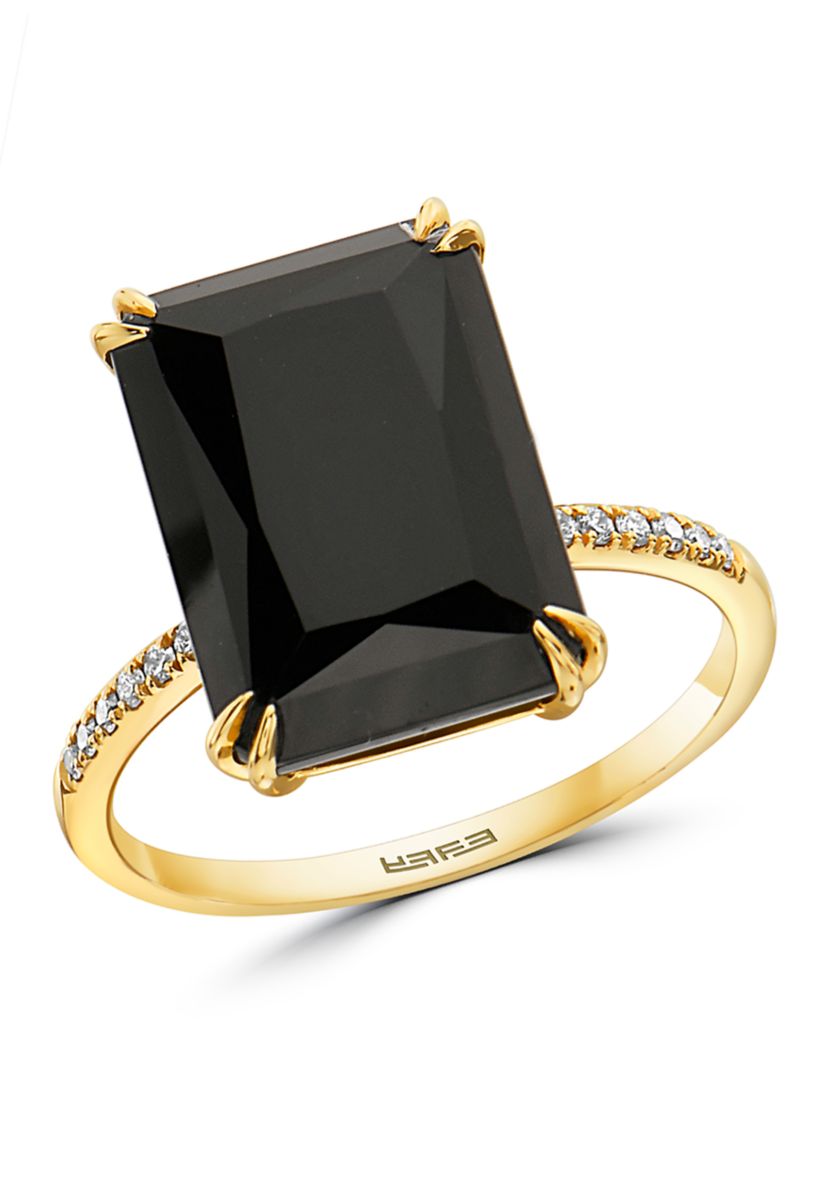 1/10 ct. t.w. Diamond and 6.95 ct. t.w. Onyx Ring in 14K Yellow Gold 