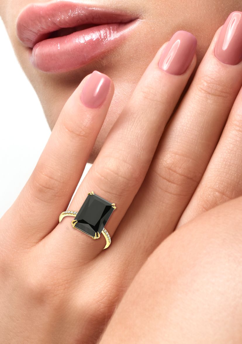 1/10 ct. t.w. Diamond and 6.95 ct. t.w. Onyx Ring in 14K Yellow Gold 