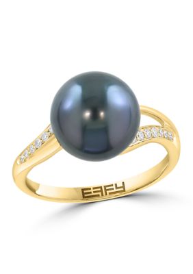 Effy Diamond and Black Tahitian Pearl Ring in 14K Yellow Gold