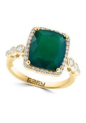Effy Diamond And Green Onyx Ring In 14K Yellow Gold