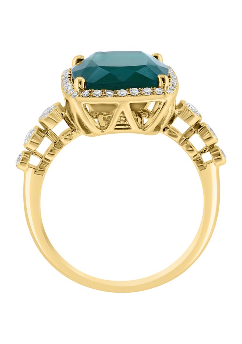Diamond and Green Onyx Ring in 14K Yellow Gold
