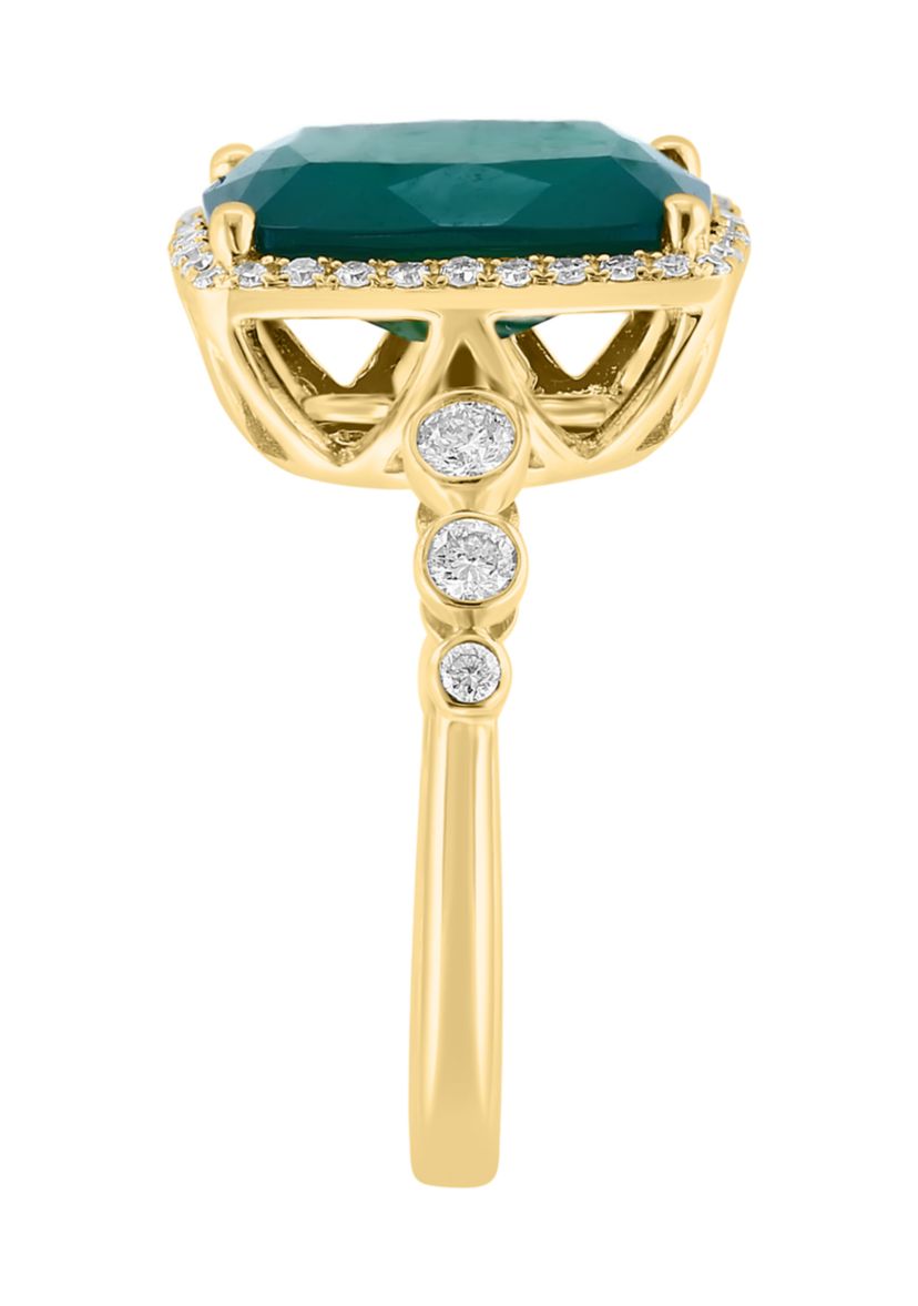 Diamond and Green Onyx Ring in 14K Yellow Gold
