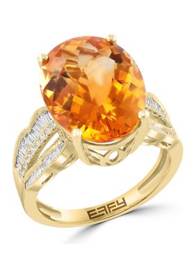 Effy 3/8 Ct. T.w. Diamond And Citrine Ring In 14K Yellow Gold