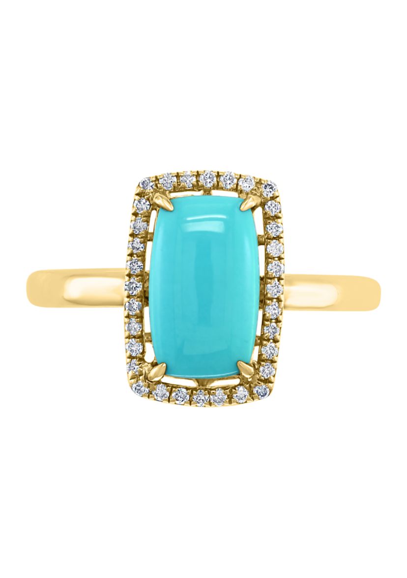 1/8 ct. t.w. Diamond and 1.22 ct. t.w. Turquoise Ring in 14K Yellow Gold 