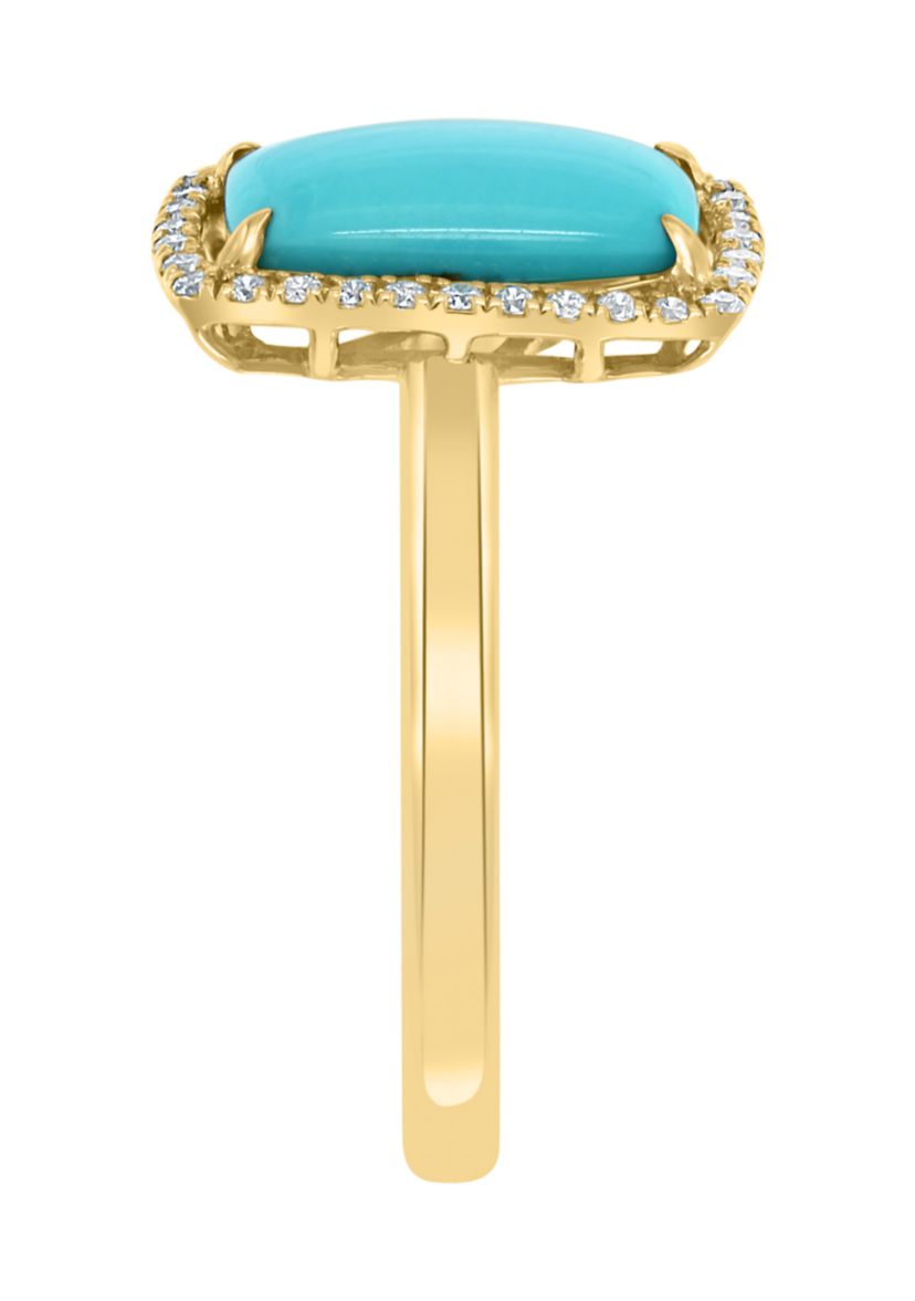 1/8 ct. t.w. Diamond and 1.22 ct. t.w. Turquoise Ring in 14K Yellow Gold 