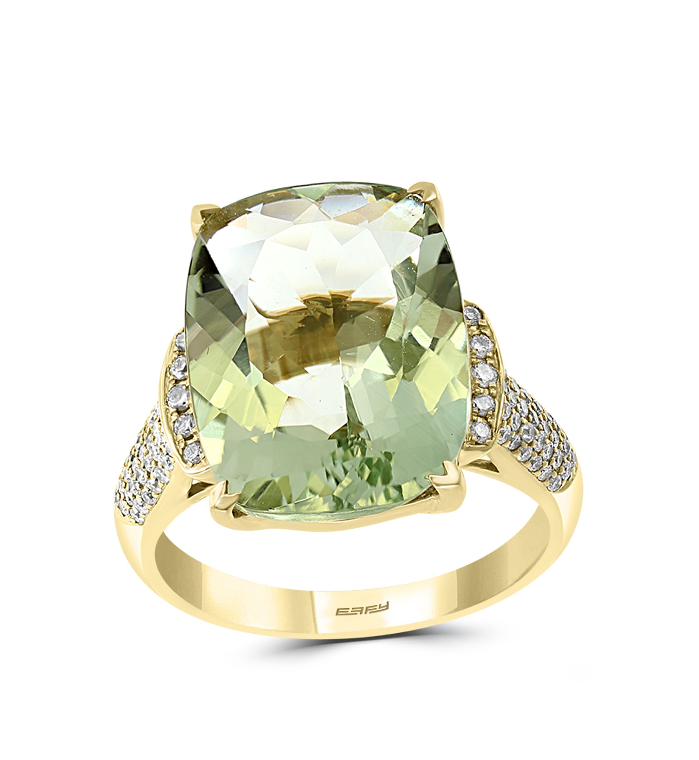  8.35 ct. t.w. Green Amethyst and 1/4 ct. t.w. Diamond Ring in 14K Yellow Gold 