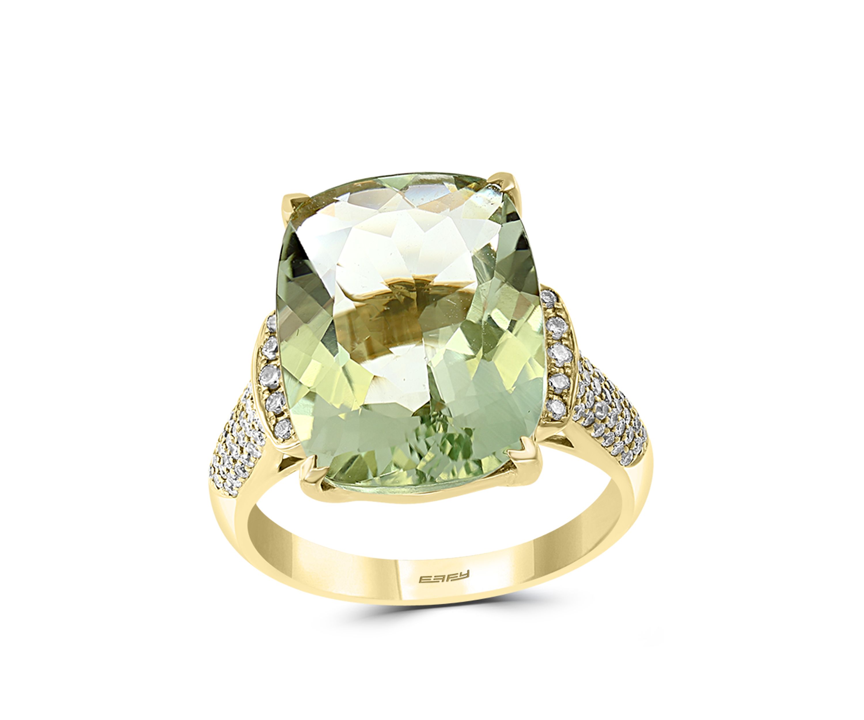  8.35 ct. t.w. Green Amethyst and 1/4 ct. t.w. Diamond Ring in 14K Yellow Gold 