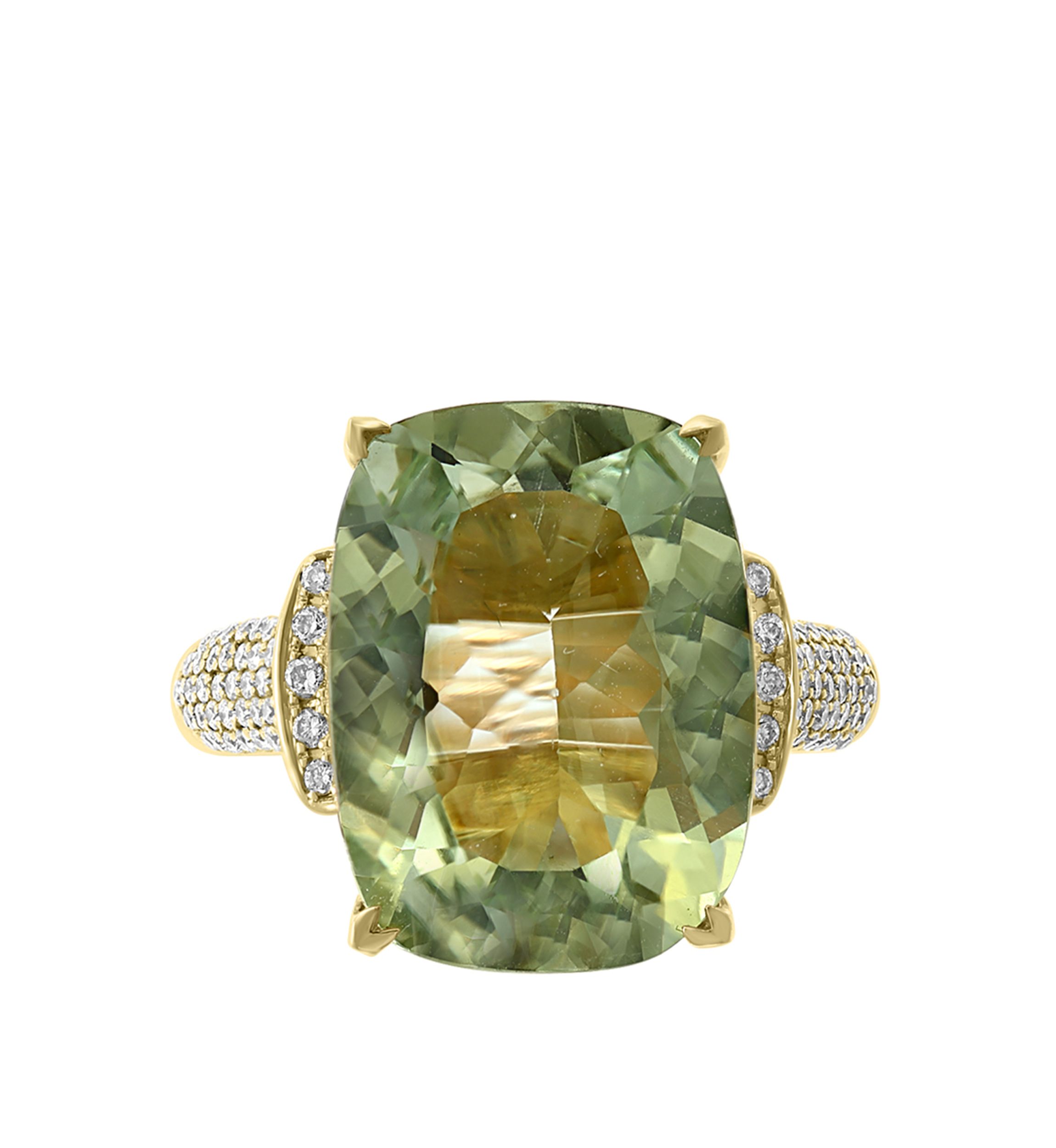  8.35 ct. t.w. Green Amethyst and 1/4 ct. t.w. Diamond Ring in 14K Yellow Gold 