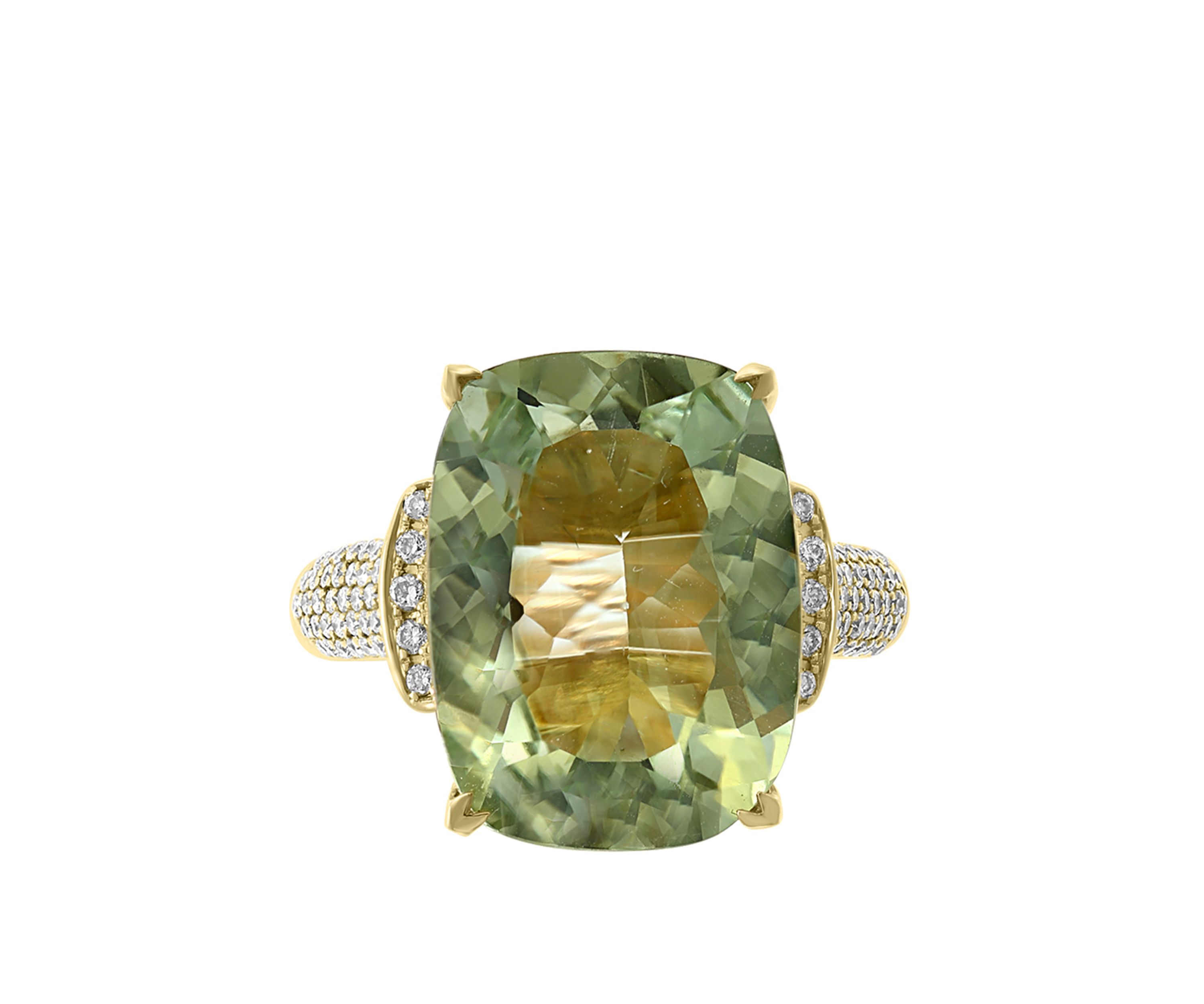  8.35 ct. t.w. Green Amethyst and 1/4 ct. t.w. Diamond Ring in 14K Yellow Gold 