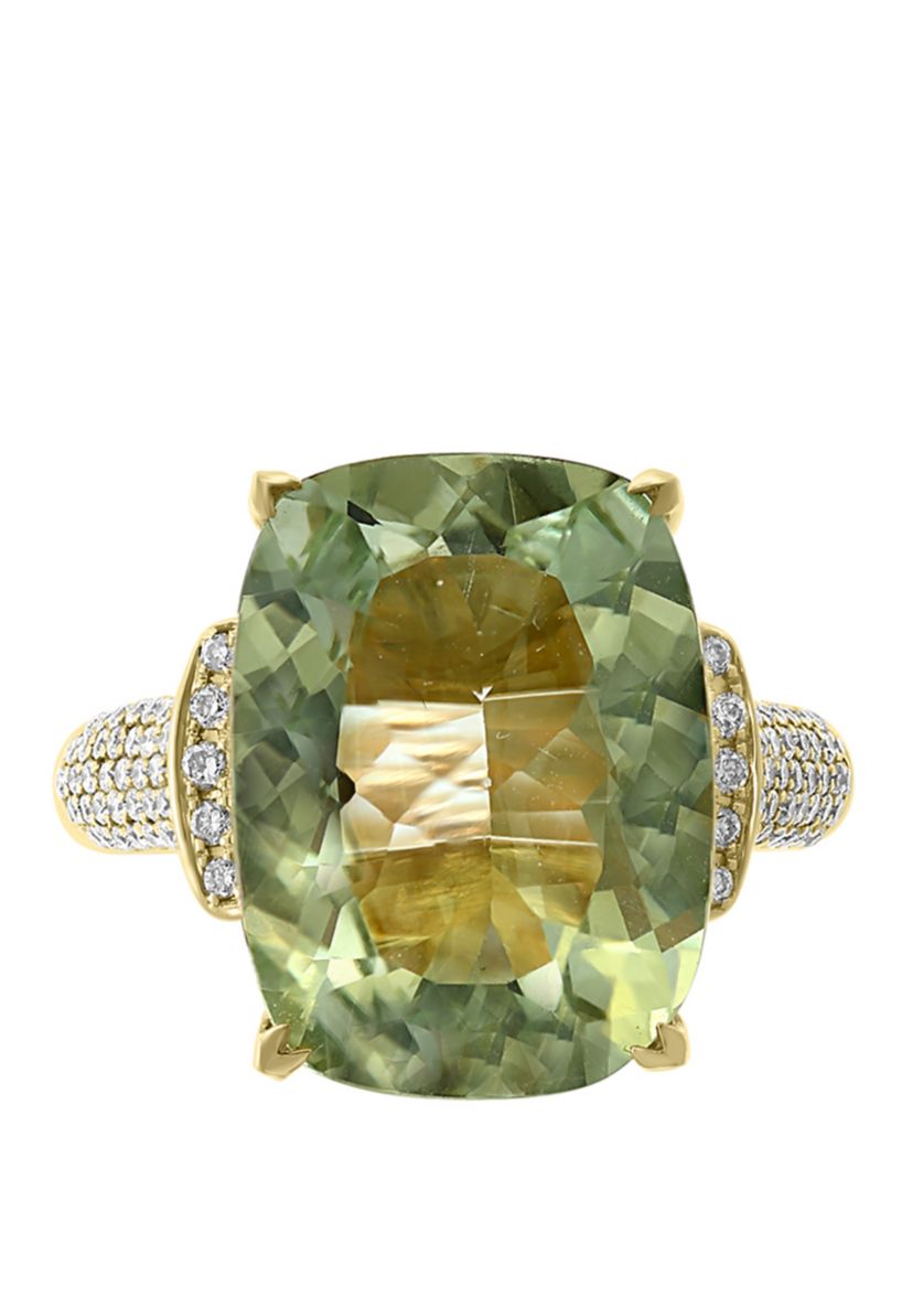  8.35 ct. t.w. Green Amethyst and 1/4 ct. t.w. Diamond Ring in 14K Yellow Gold 