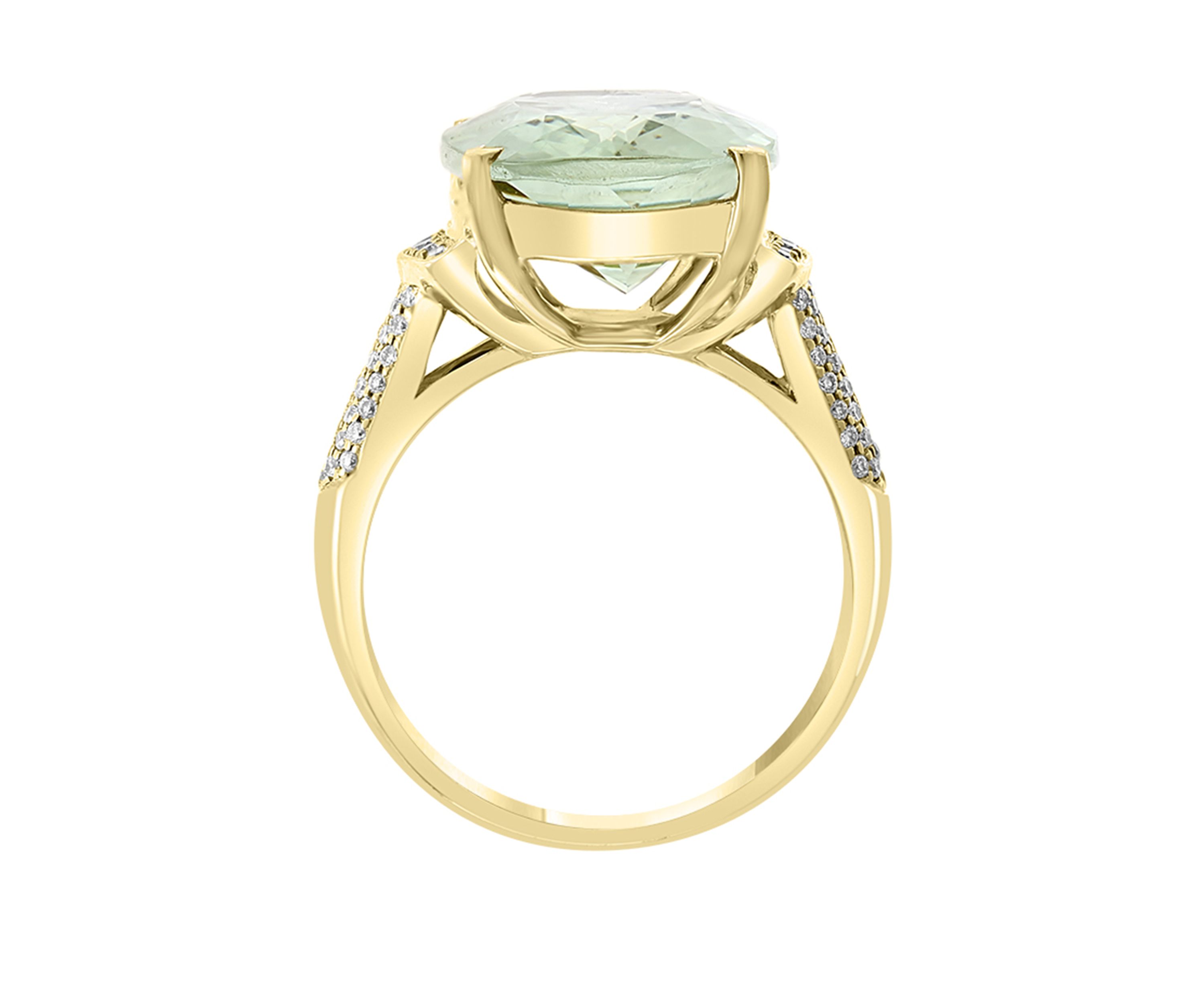  8.35 ct. t.w. Green Amethyst and 1/4 ct. t.w. Diamond Ring in 14K Yellow Gold 