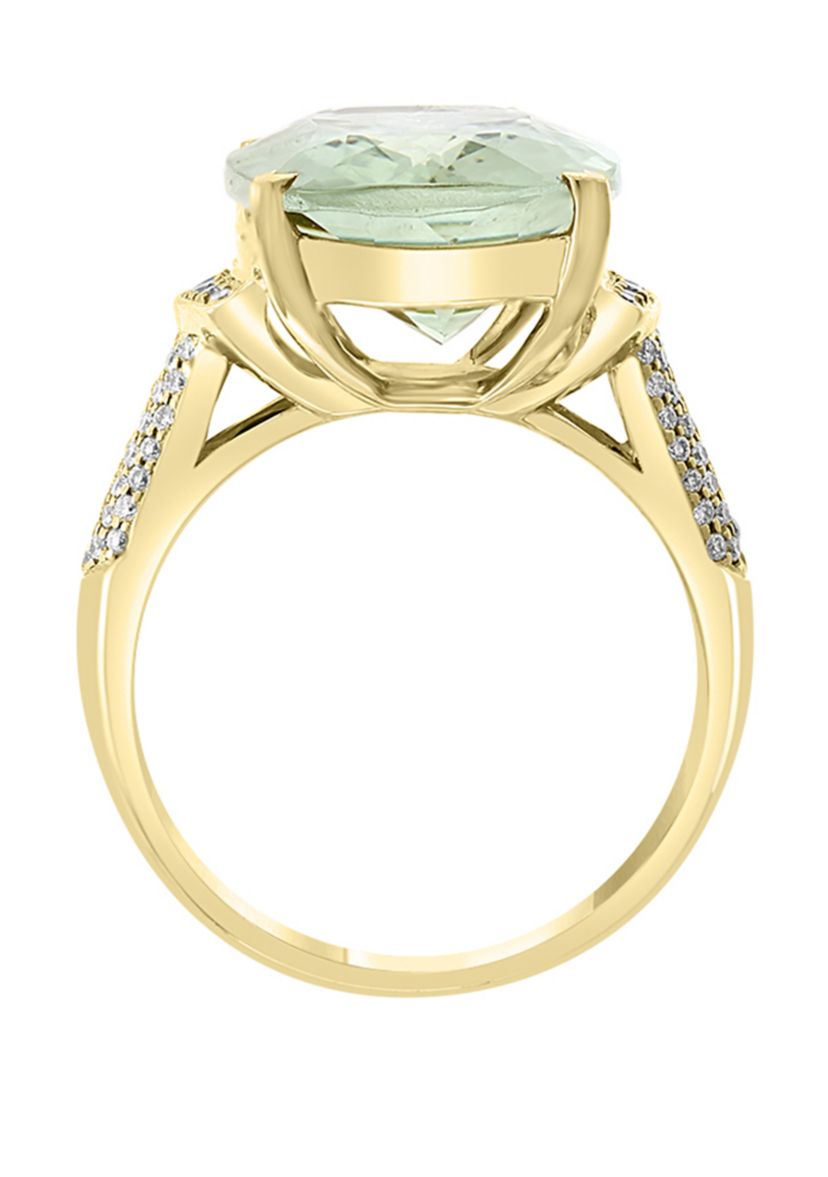  8.35 ct. t.w. Green Amethyst and 1/4 ct. t.w. Diamond Ring in 14K Yellow Gold 