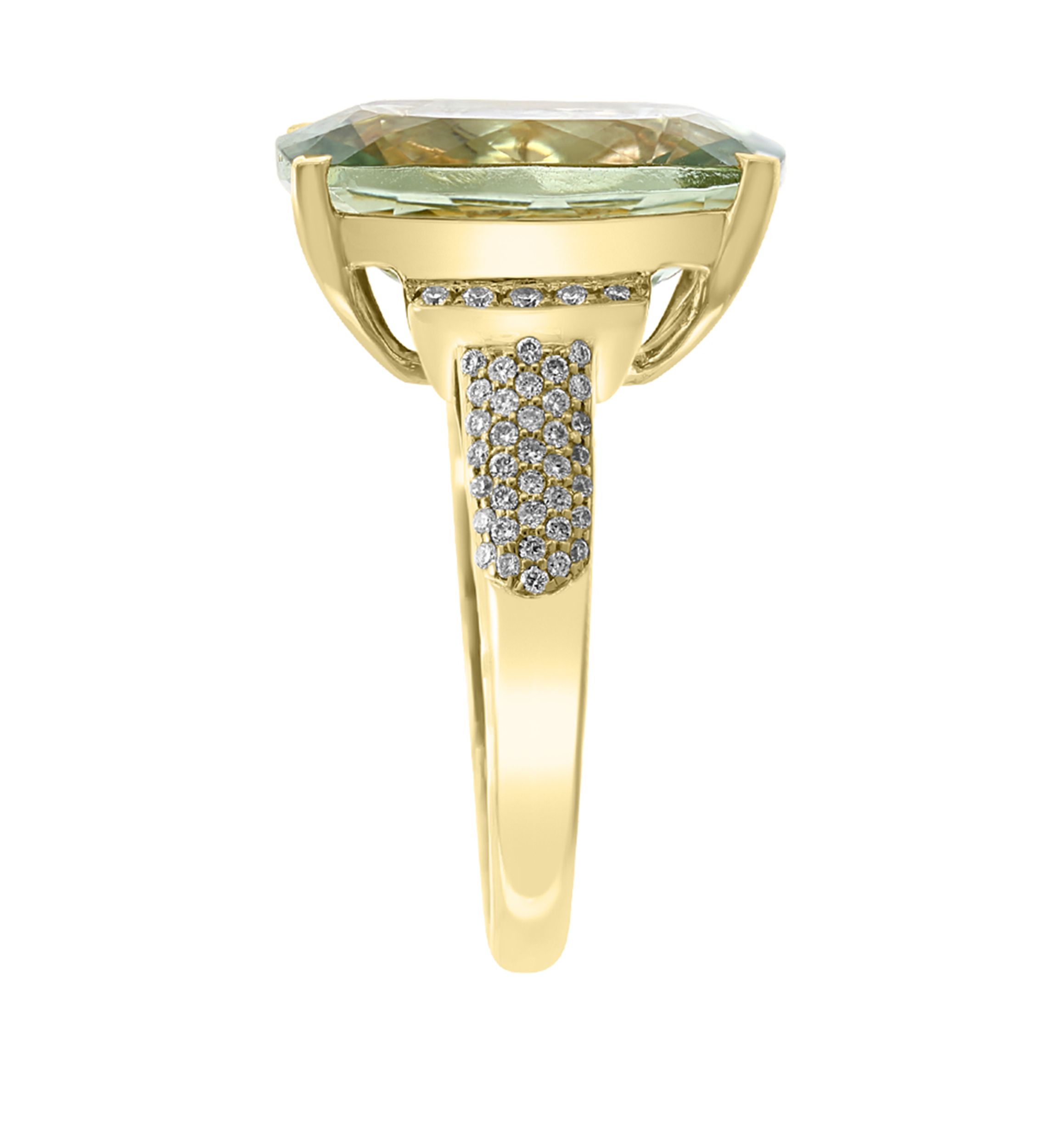  8.35 ct. t.w. Green Amethyst and 1/4 ct. t.w. Diamond Ring in 14K Yellow Gold 