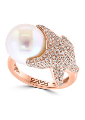 Effy 14K Yellow Gold Diamond Freshwater Pearl Ring
